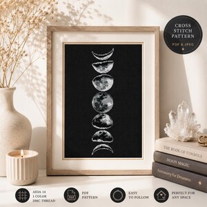 Modèle de point de croix des phases de la lune (PDF), broderie lunaire, décoration céleste pour la maison