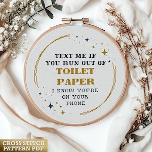 Schema di punto croce divertente per il bagno in formato PDF – Mandami un messaggio se finisci la carta igienica – Schema di punto croce facile da contare – Snarky Embroidery Decor