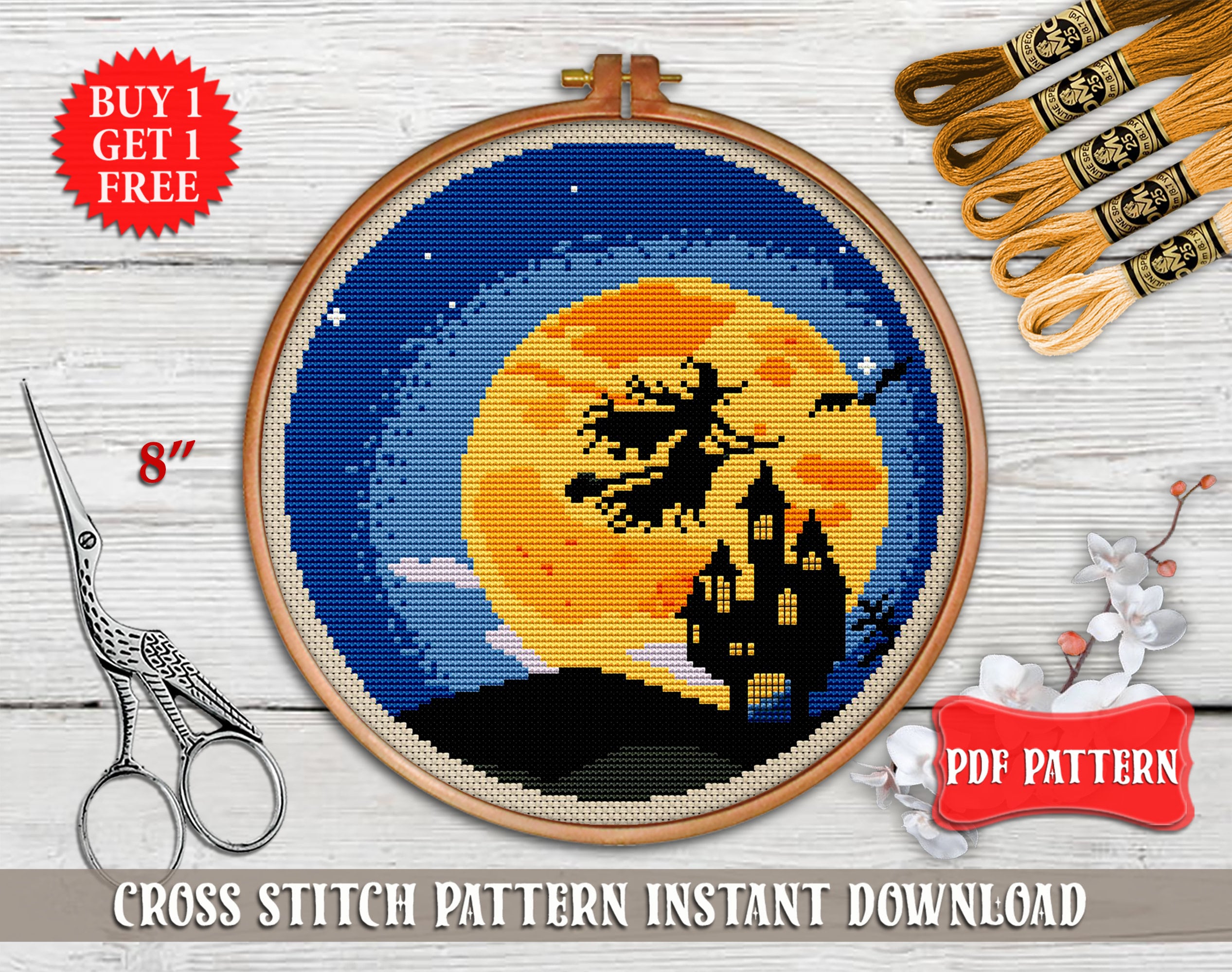 Halloween Cross Stitch Pattern. Witch Cross Stitch PDF. Etsy