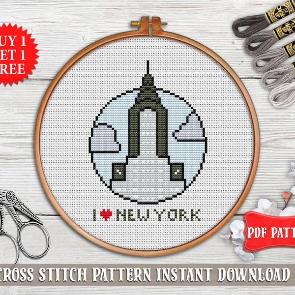 I love NYC cross stitch pattern for beginner, New York Landscape Modern cross stitch PDF Easy cross stitch chart Mosaic Cross stitch pattern