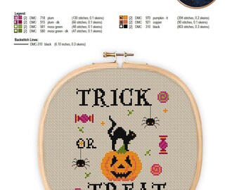 ハロウィン 3X 刺繍 トリックオアトリート カボチャ スウェット ビッグロゴ トリック・オア・トリートのクロスステッチ図案。ハロウィンの