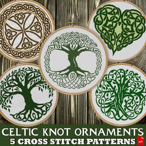 Celtic Knot Cross Stitch Patterns Bundle, Yggdrasil Tree of Life Embroidery (PDF Download)