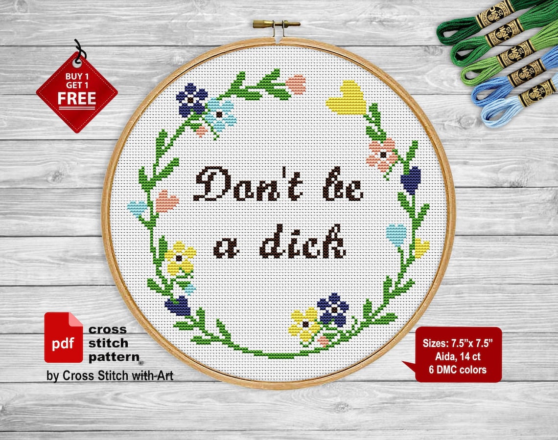 Rude Cross Stitch Pattern. Don't Be a Dick Swearing Cross Etsy