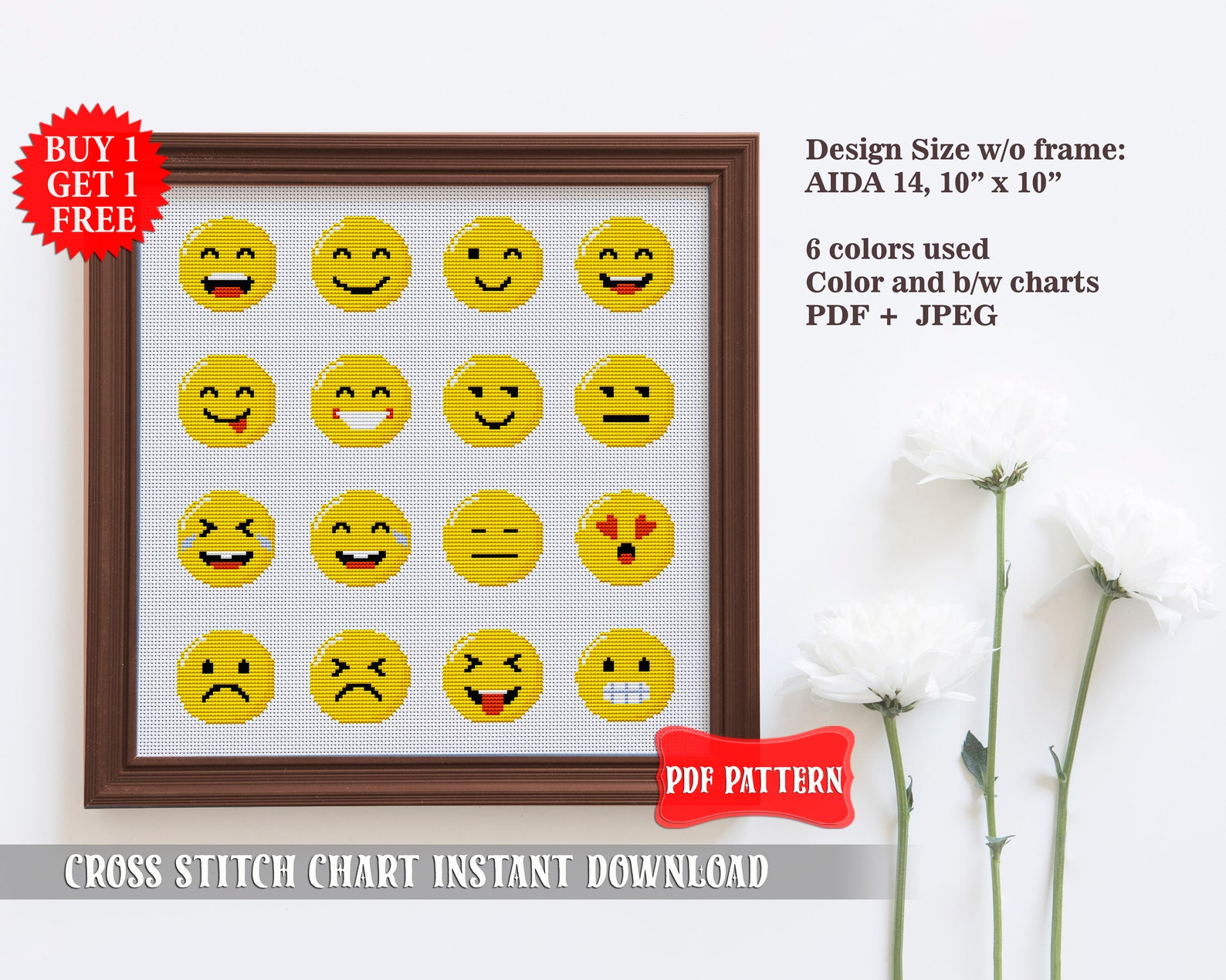Emoji Cross Stitch Pattern Modern Cross Stitch Smile Design - Etsy