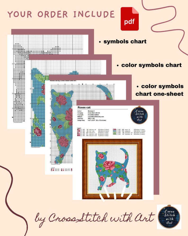 Gothic Lovers Cat Cross Stitch Pattern, Tarot Card Halloween Decor (PDF) image 6