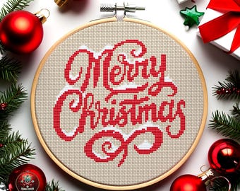 Merry Christmas Cross Stitch Pattern, Festive Holiday Decor (PDF)