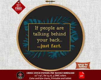 Funny cross stitch pattern. Just Fart cross stitch PDF. Therapy sarcastic cross stitch. Snarky embroidery. Modern cross-stitch chart