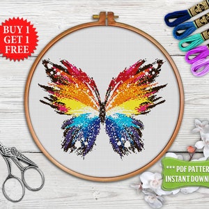 Butterfly cross stitch pattern. Nature cross stitch PDF. Abstract cross stitch Modern embroidery Counted cross stitch. Animal cross stitch