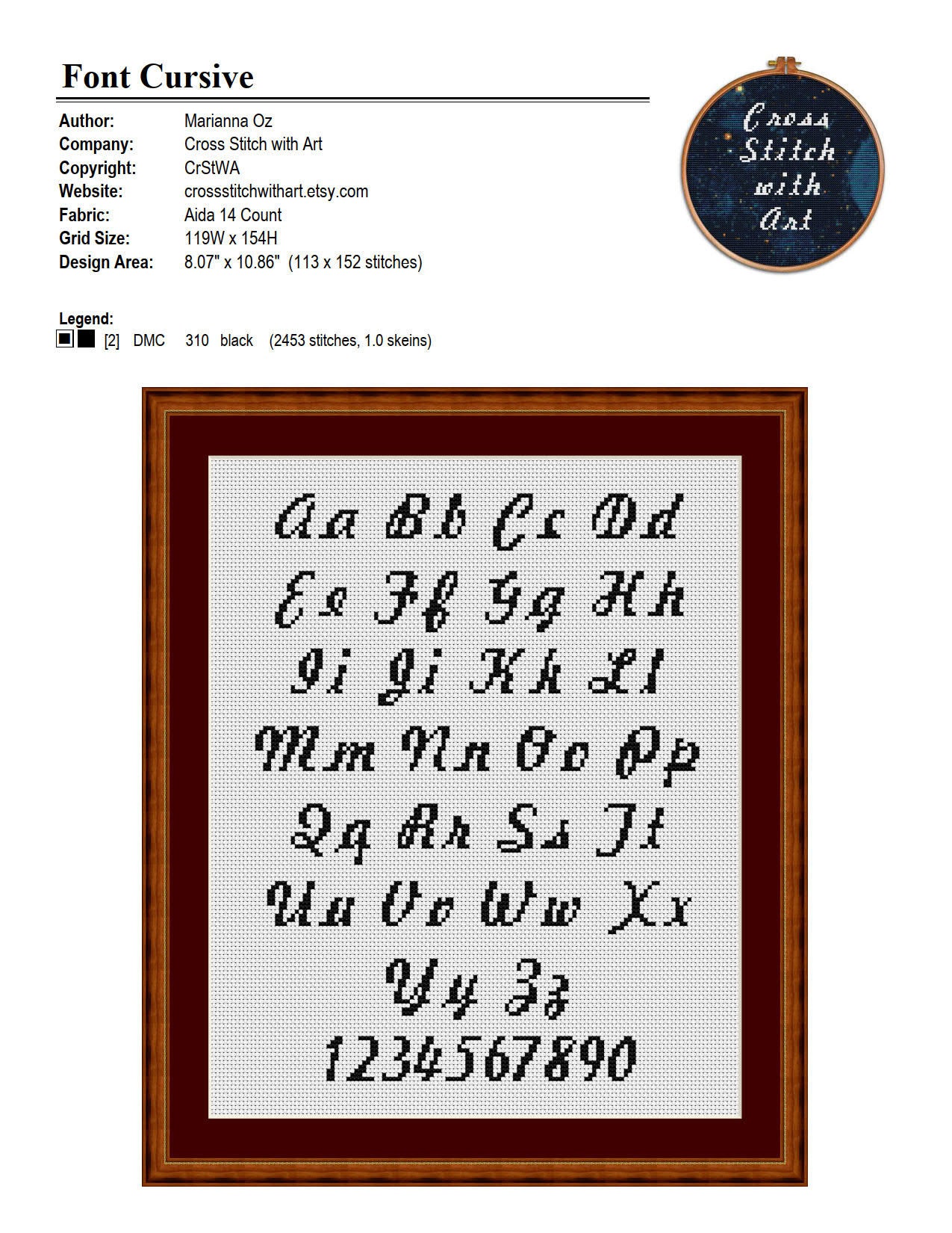 Cursive Font Cross Stitch Pattern PDF DIY Calligraphy X-stitch | Etsy