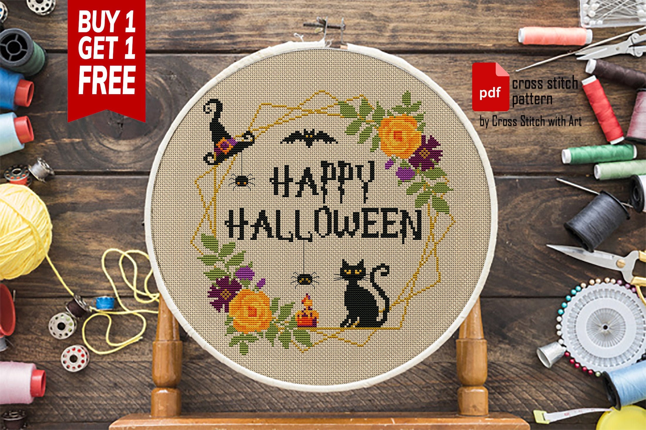 Happy Halloween Cross Stitch Pattern. Sassy Cross Stitch PDF. Etsy