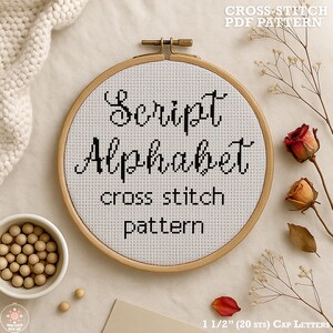 Modèle de point de croix alphabet police script - lettrage calligraphie (modèle PDF)
