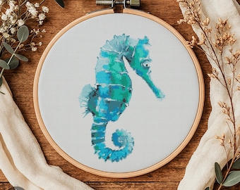 Seahorse Cross Stitch Pattern, Modern Nautical Embroidery (PDF Pattern)
