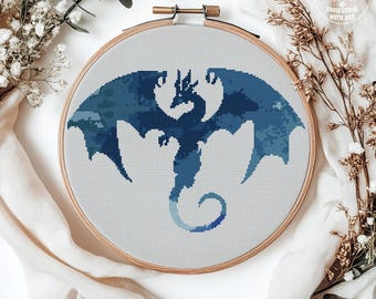 Blue Dragon Cross Stitch Pattern: Fantasy Embroidery (PDF Download)