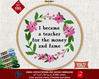 I became a teacher cross stitch pattern. Funny cross stitch PDF. Snarky cross stitch. Sarcastic quote, School humor. Modern cross stitch