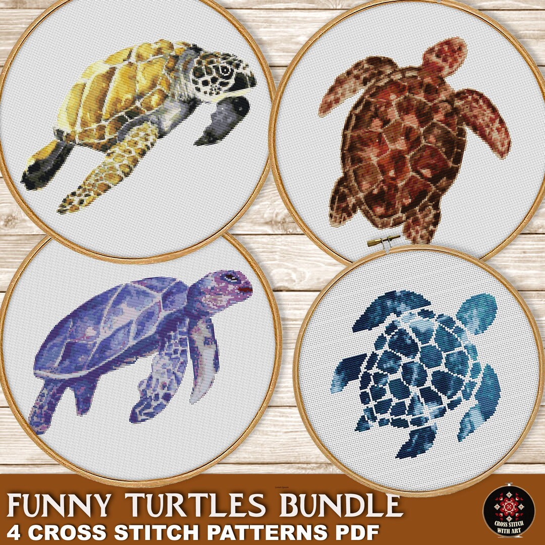 亀のクロスステッチパターン集。モダンな海の動物のクロスステッチ