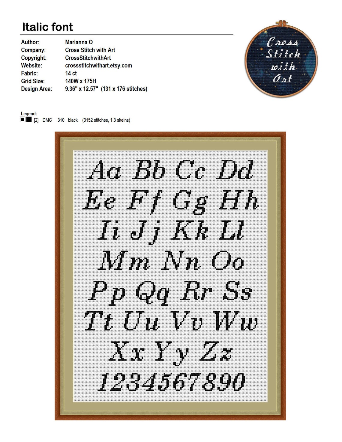 Italic Font Cross Stitch Pattern. ABC Cross Stitch Sampler Etsy