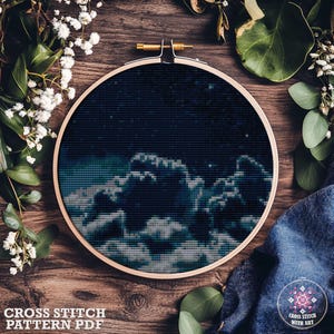 Modèle de point de croix ciel nocturne, broderie nuages noirs (PDF)