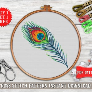 Cross stitch pattern Peacock cross stitch PDF Peacock feather embroidery hoop art Animal needlework design Modern nature cross stitch decor