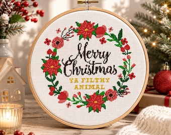 Merry Christmas Ya Filthy Animal Cross Stitch Pattern (PDF Download)