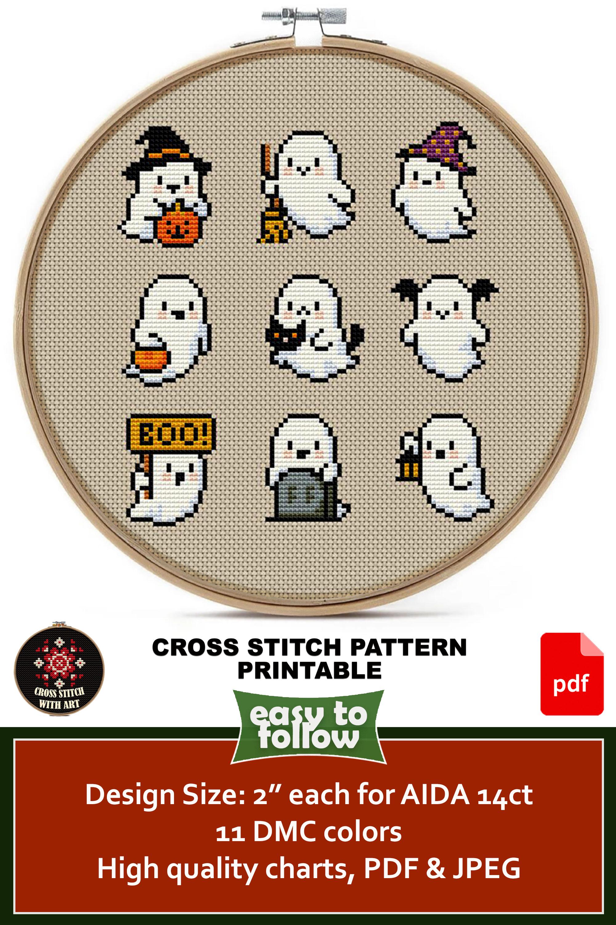 9 Mini Halloween Ghost Cross Stitch Patterns PDF – Spooky Ornaments ...