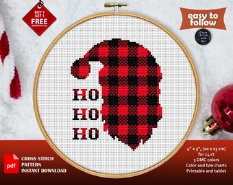 Santa cross stitch pattern. Christmas cross stitch. Buffalo cross stitch PDF. Easy cross stitch chart. Counted xstitch, modern embroidery