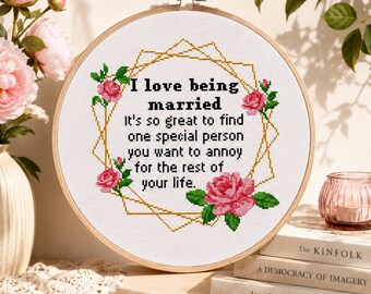 Schema divertente per punto croce sul matrimonio: citazione sarcastica (PDF)
