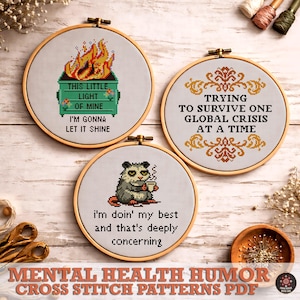 Snarky Cross Stitch Patterns Bundle, Mental Health Humor, Funny Snarky Embroidery (PDF Digital Download)