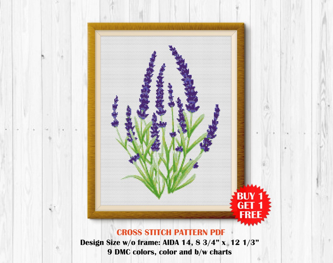 Lavender cross stitch pattern Flower cross stitch PDF Flower Etsy España