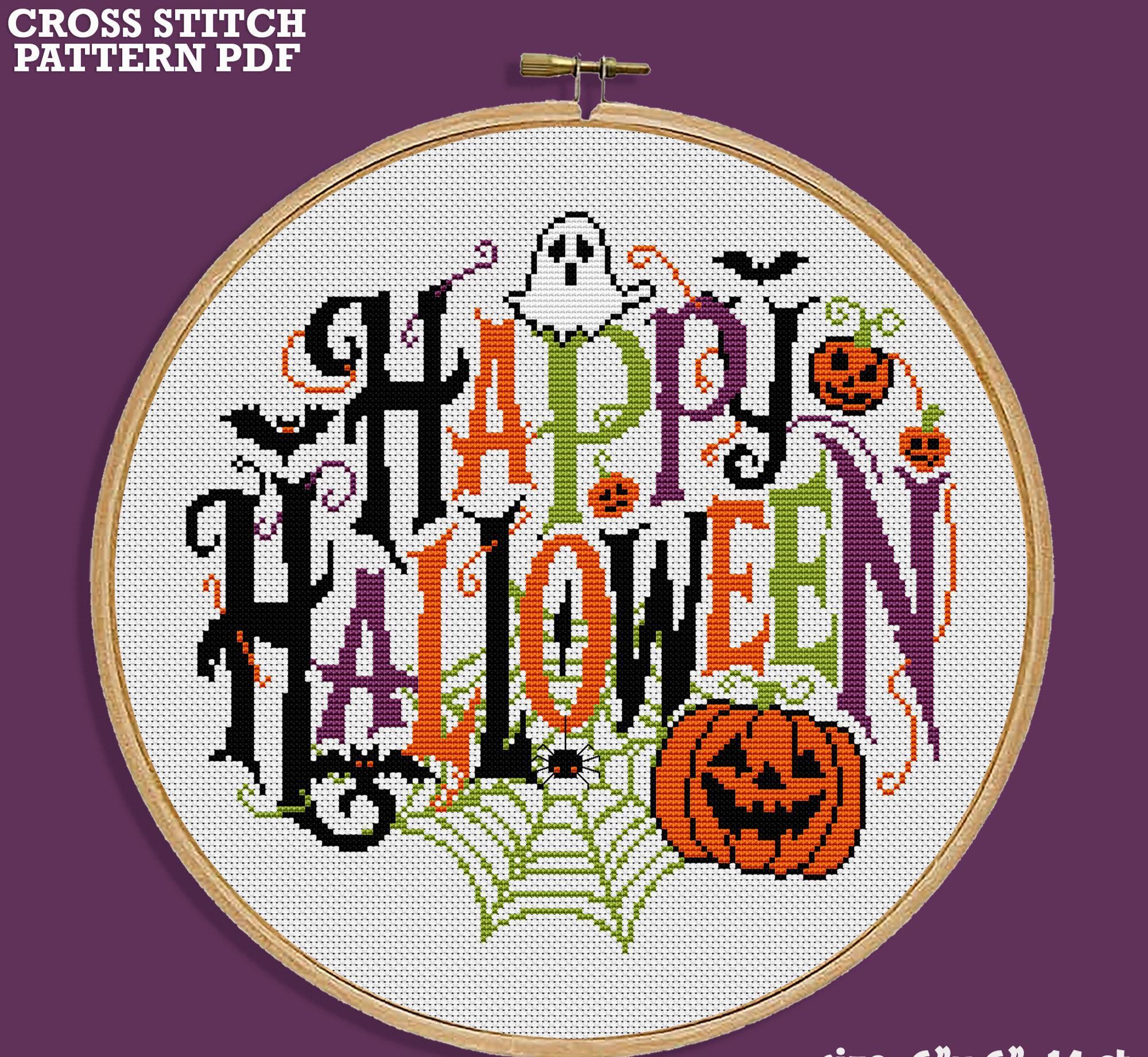 ハッピーハロウィン クロスステッチパターン PDF – 不気味な秋の