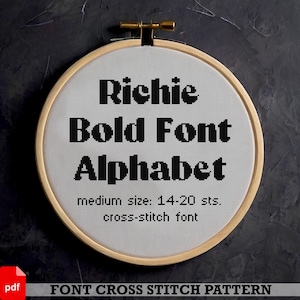 Patrón de punto de cruz con el alfabeto completo en formato PDF. Muestrario de punto de cruz con fuente ABC en negrita. Bordado a mano de letras. Gráfico de punto de cruz con texto personalizable para hacer uno mismo