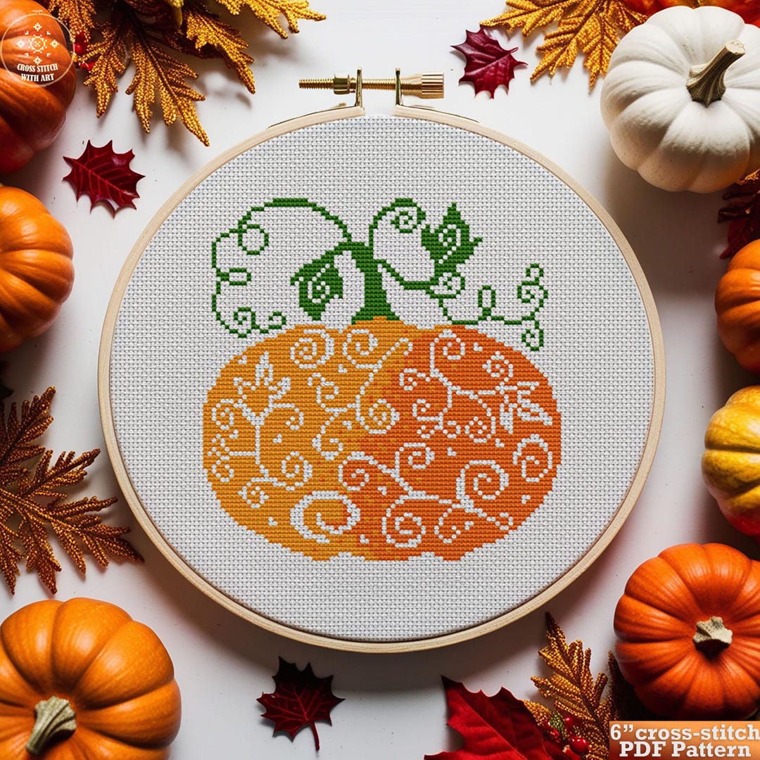 Lace Pumpkin Cross Stitch Pattern | Autumn Embroidery Design (PDF) - Etsy