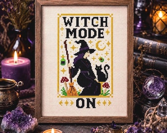 Celestial Witchy Cross Stitch Pattern PDF, Gothic Embroidery, Funny Halloween DIY Decor