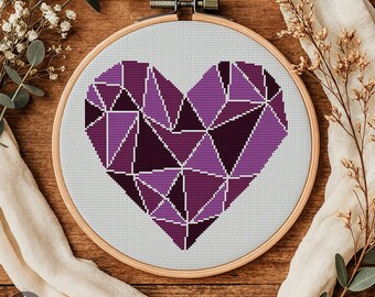 Patrón de punto de cruz de corazón geométrico: bordado de amor moderno (descarga instantánea en PDF)