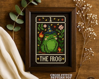 Frog Tarot Card Cross Stitch Pattern, Witchy Cottagecore (PDF)