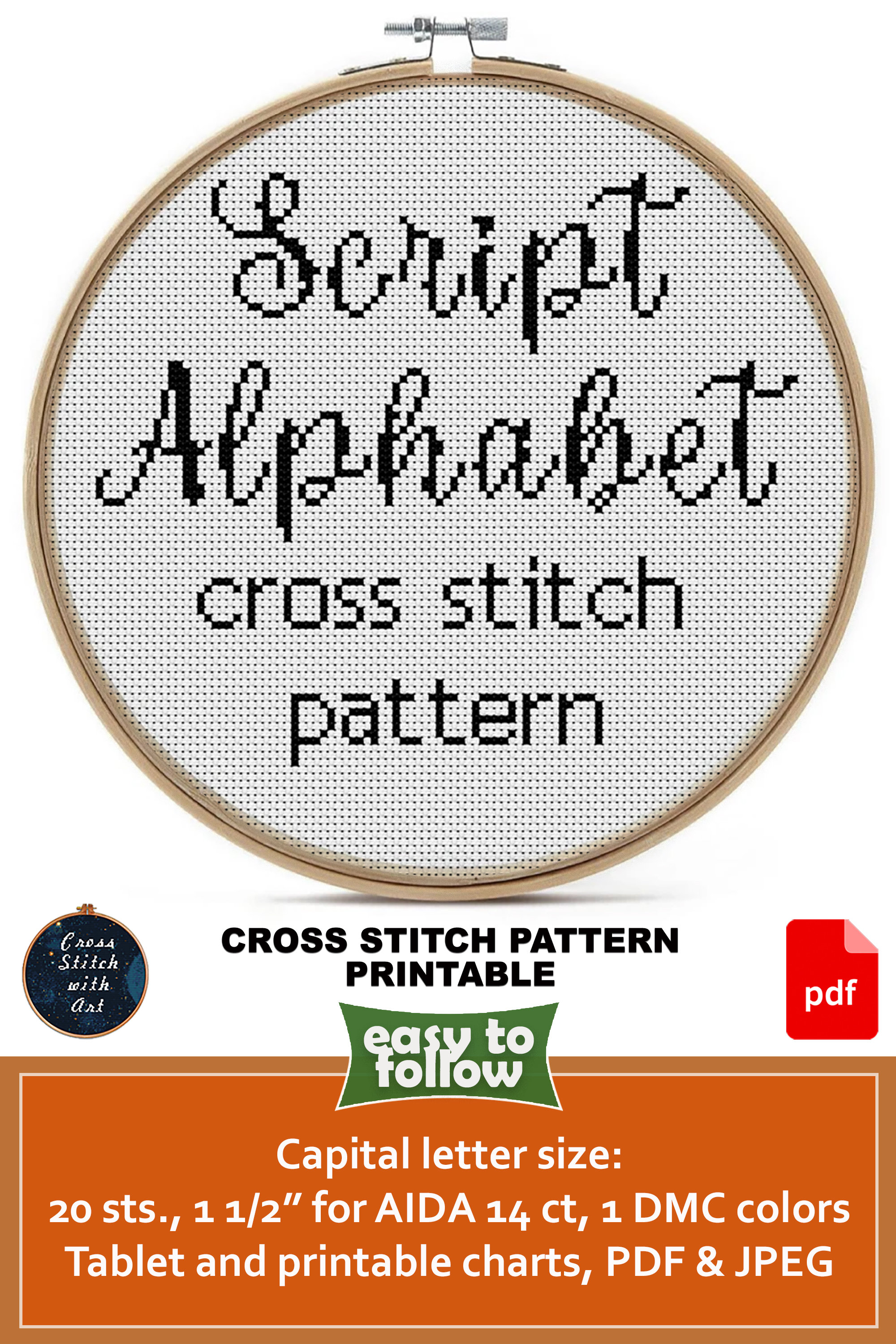 Script Font Alphabet Cross Stitch Pattern - Calligraphy Lettering (PDF ...