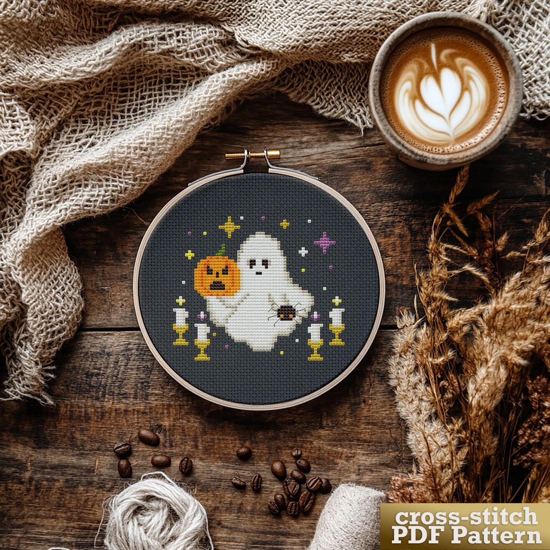 Halloween Ghost Cross Stitch Pattern: Spooky Pumpkin & Spider PDF ...