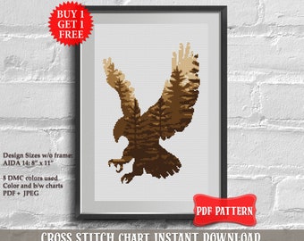 Cross stitch pattern PDF Hawk cross stitch bird wall decor Hawk embroidery hoop art Woodland design Point de croix Modern tree cross stitch