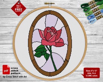 Rose cross stitch pattern. Flower cross stitch PDF Nature cross stitch Easy counted cross stitch Modern Plant cross stitch Flower embroidery