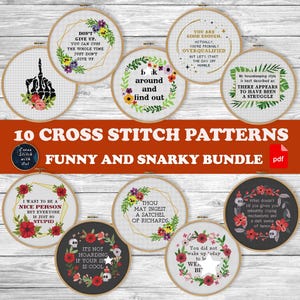 Funny cross stitch pattern. 10 Snarky cross stitch PDF. Rude cross stitch. Modern cross stitch. Sarcastic cross stitch chart, sweary quote