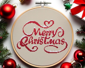 Merry Christmas Cross Stitch Pattern | Festive Script (PDF Download)
