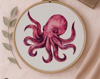 Octopus Cross Stitch Pattern: Modern Pink Ocean Embroidery (PDF Pattern)