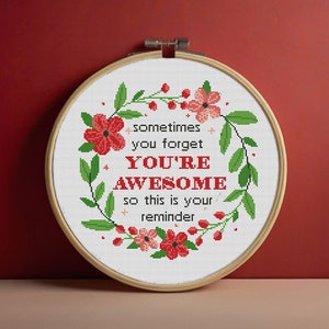 You're Awesome - pdf-diagram met grappig kruissteekpatroon. Positieve bevestigingen. Motivatie kunst aan de muur. Sarcasme voor geestelijke gezondheid. Beste vriend cadeau.
