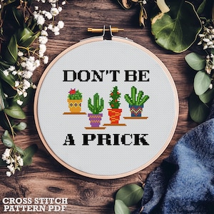 Divertente schema per punto croce di cactus in PDF, decorazioni sovversive e sarcastiche, umorismo sarcastico per adulti