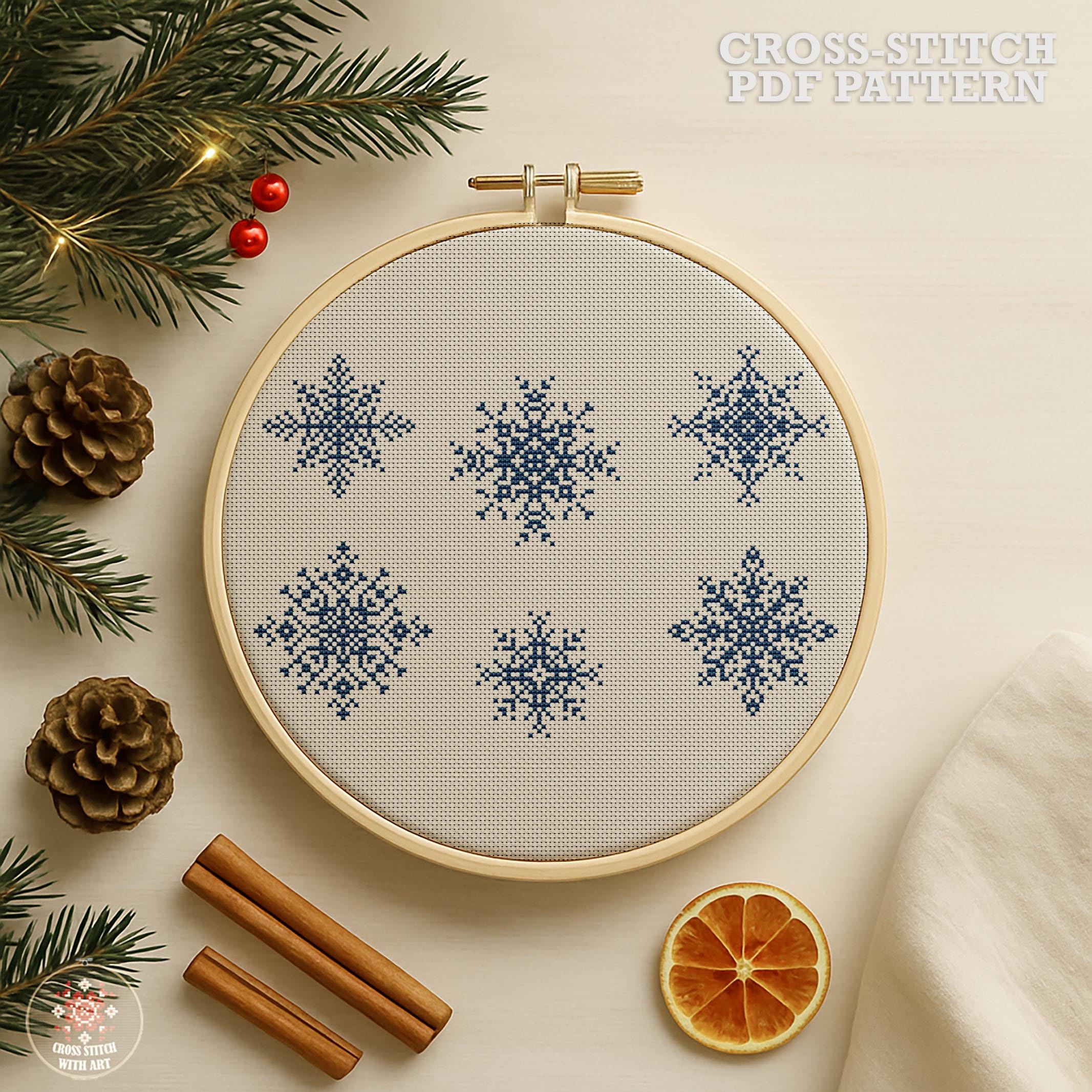 Christmas Snowflake Cross Stitch Pattern Set, Winter Embroidery (PDF ...