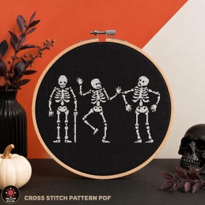 Dancing Skeletons Cross Stitch Pattern, Funny Halloween Design (PDF Pattern)