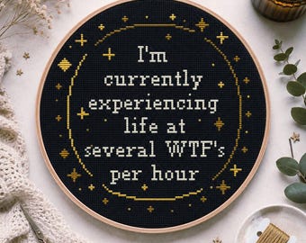 Funny Snarky Cross Stitch Pattern PDF: WTF's Per Hour, Sarcastic Adult Humor
