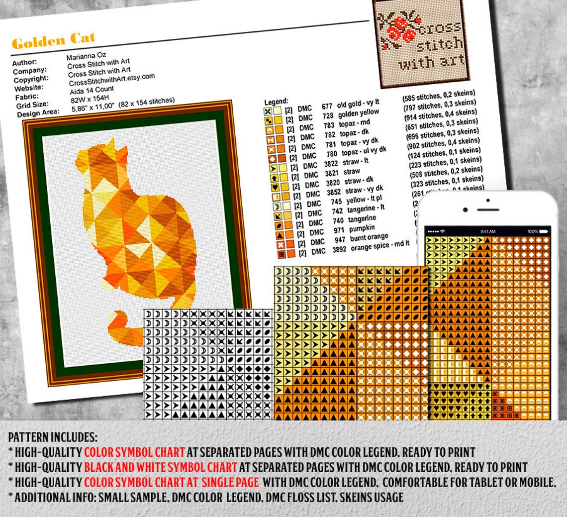 Cat Cross Stitch Pattern Geometric Animal Cross Stitch PDF Cat Etsy