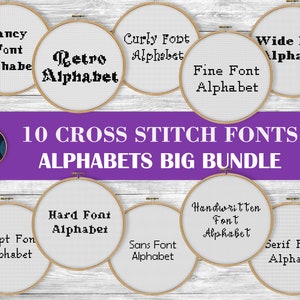 10 Cross stitch Alphabets. ABC cross stitch pattern. Small Fonts cross stitch PDF. Letter cross stitching DIY. Text xstitch Simple lettering