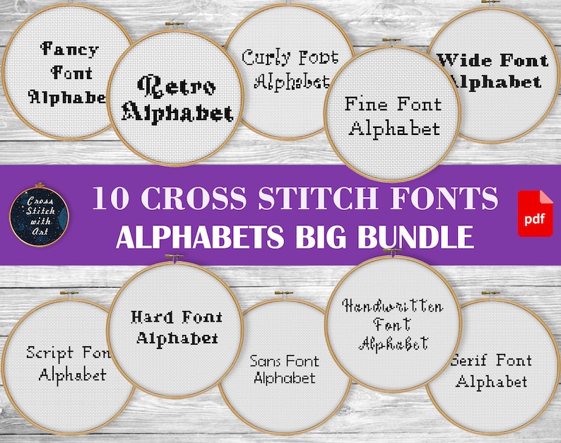 Pattern With Font Alphabet Cross Stitch Patterns – 10 Font Value Pack (PDF Download) - Etsy