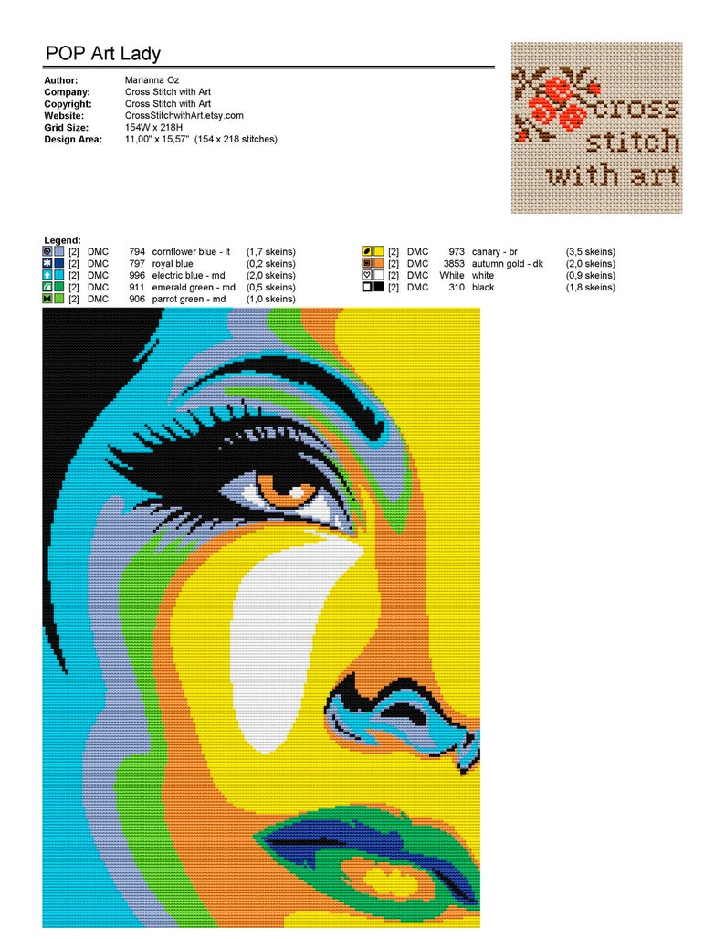 Pop Art Cross Stitch Pattern Contemporary Woman Cross Stitch Etsy